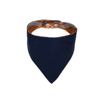 Navy cotton reverse side of fall orange and blue plaid dog bandana - Life Has Just Begun