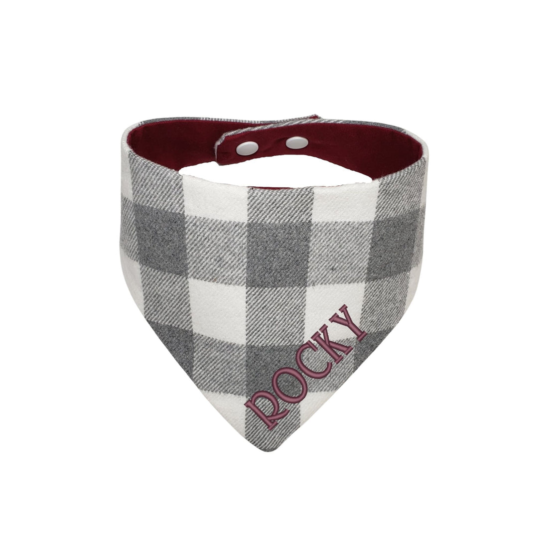 Personalized Gray and White Buffalo Plaid Flannel embroidered reversible bandana - Life Has Just Begun