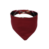 Burgundy reverse side plaid flannel dog bandana - Life Has Just Begun