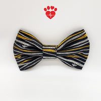 Upcycled Black Silver and Gold print silk dog bow tie. - Life Has Just Begun