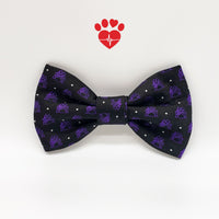 UPCYCLED Black and Purple Bots Silk Dog Bow Tie with velcro over the collar attachment. Quantities are limited. - Life Has Just Begun