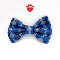 Upcycled bright blue argyle silk dog bow tie available in two sizes. Easy attaching over the collar with adjustable hook and loop strap. - Life Has Just Begun