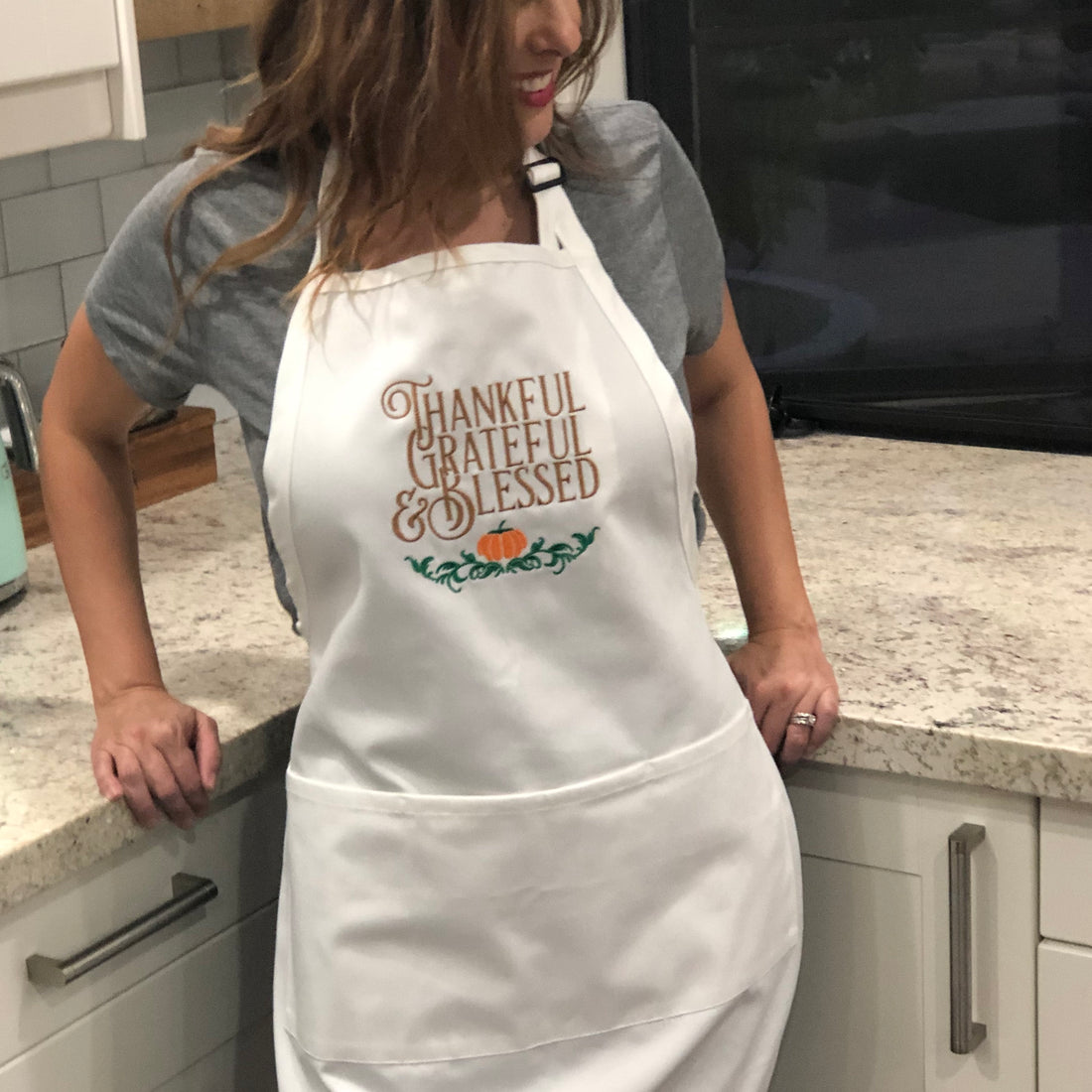 Thankful Grateful Blessed Thanksgiving Apron - Life Has Just Begun