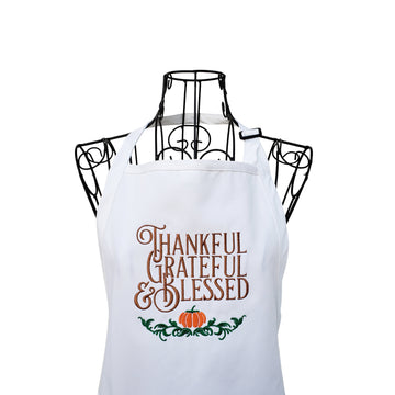 White Thankful, Grateful Blessed Fall Apron. - Life Has Just Begun