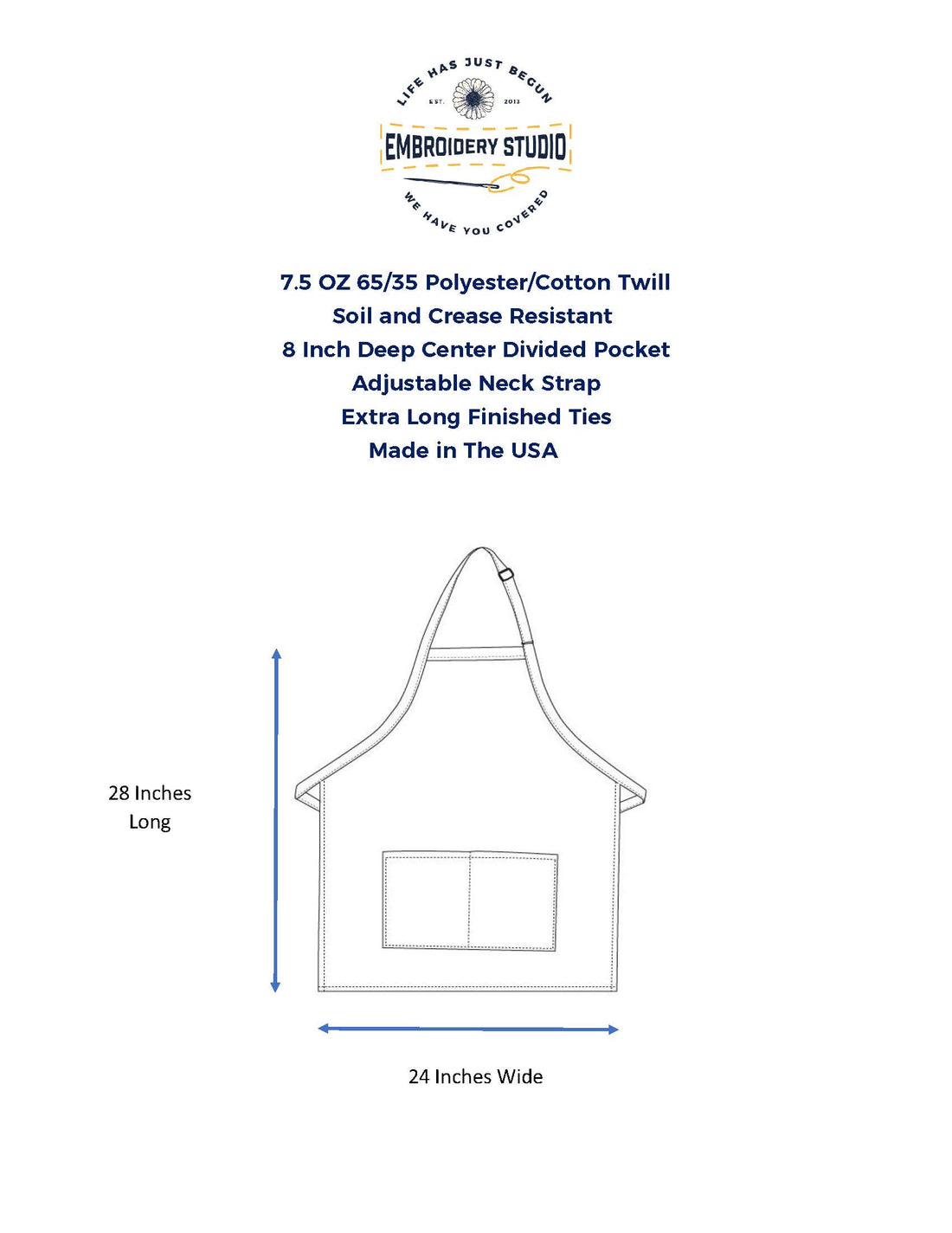 Apron Specifications - Life Has Just Begun