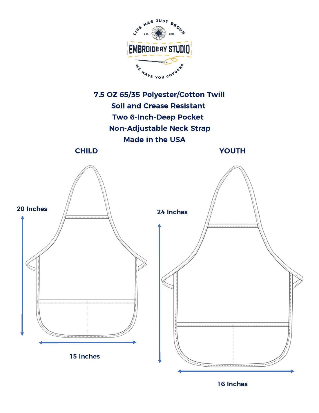Child and Youth apron dimensions and features. - Life Has Just Begun