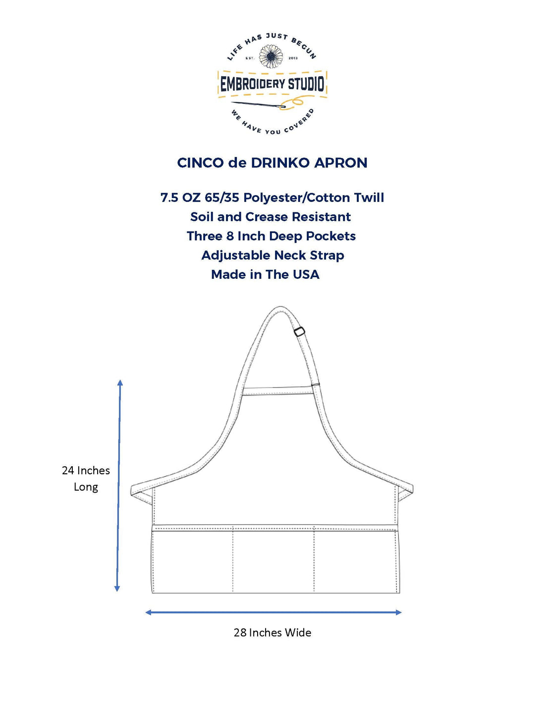 Cinco de Drinko Chili Pepper full length apron specifications. - Life Has Just Begun