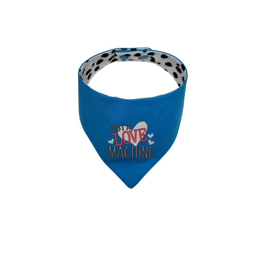 Aqua Blue Just A Love Machine embroidered reversible dog bandana - Life Has Just Begun