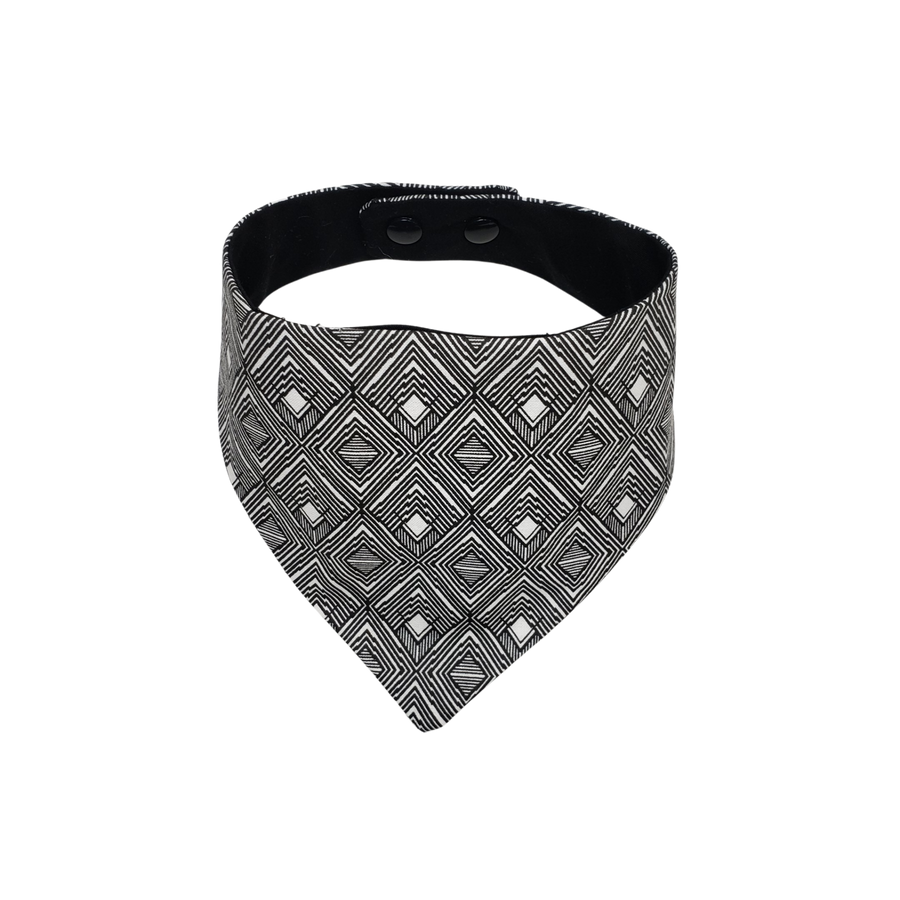 Geometric black and white print reverse dog bandana with snaps - Life Has Just Begun