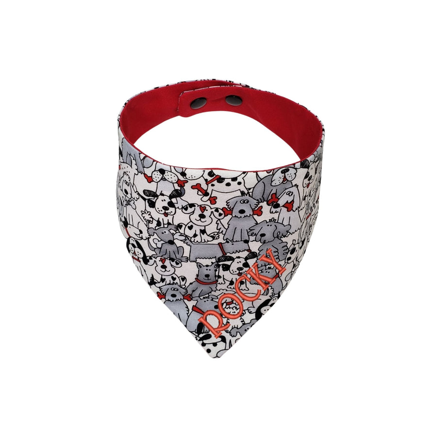 Personalized Playful Puppies embroidered reversible dog bandana - Life Has Just Begun
