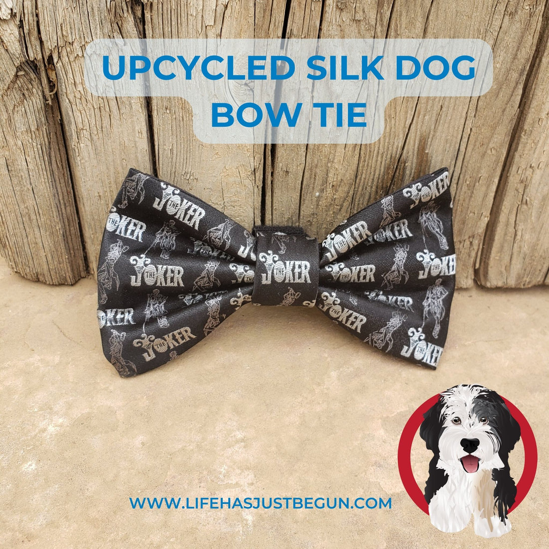 Repurposed mens neck tie to black and silver silk bow tie for dogs. - Life Has Just Begun
