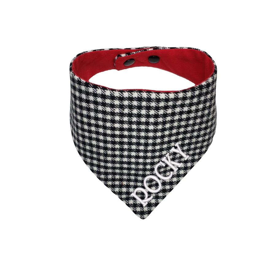 Personalized Black and White Small Check flannel embroidered dog bandana - Life Has Just Begun