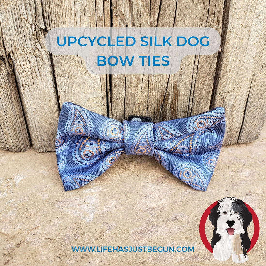 Repurposed silk dog bow tie from a new, never worn mens necktie.  Two sizes available. - Life Has Just Begun