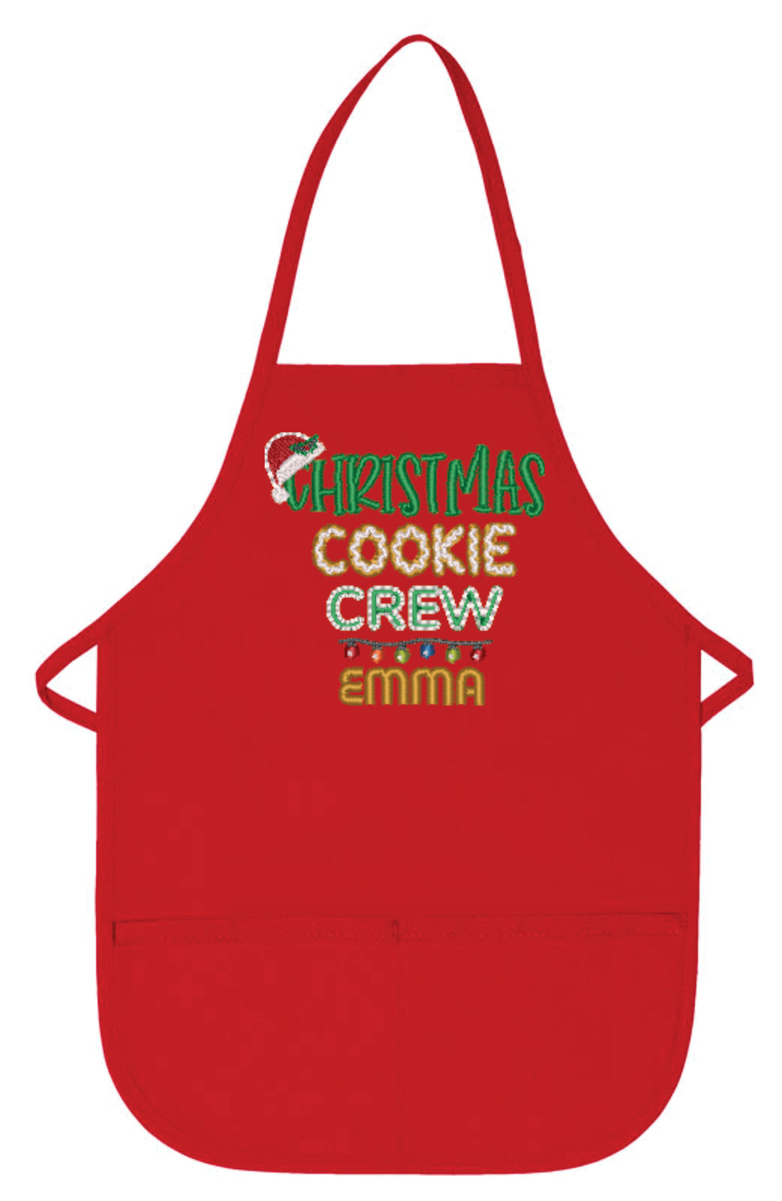 Custom red child's Christmas Cookie Crew embroidered apron - Life Has Just Begun