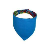 Aqua blue reverse of Happy Puppies embroidered bandana with snaps. - Life Has Just Begun