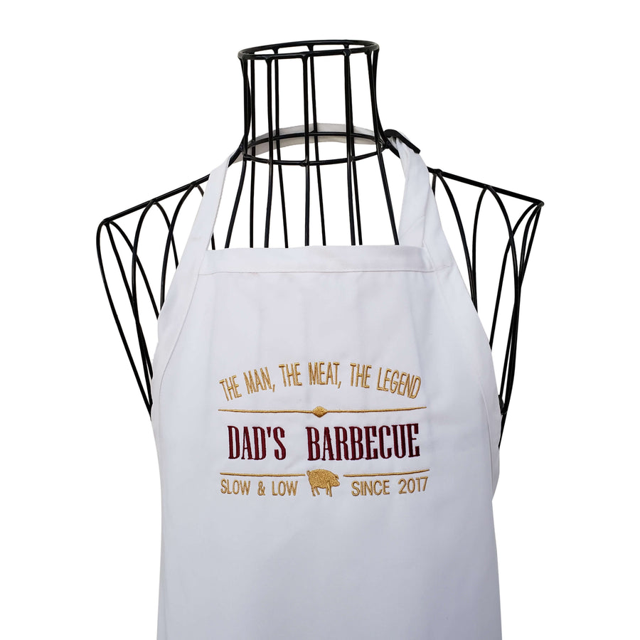 Dad's BBQ White Embroidered Personalized Full Length Apron.  Life Has Just BegunApron