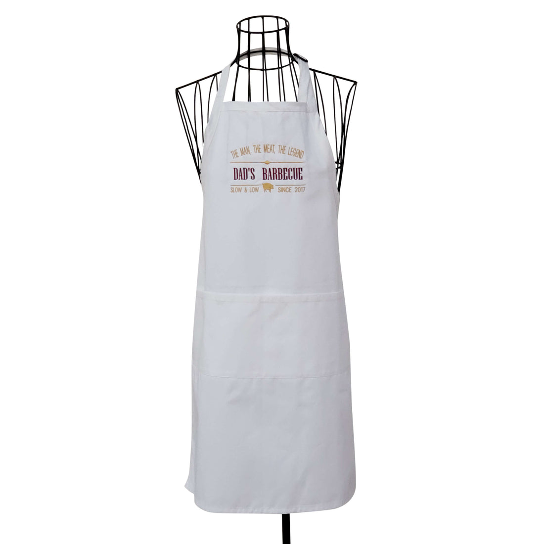 Personalized Dad's BBQ White Embroidered  Full Length Apron. - Life Has Just Begun