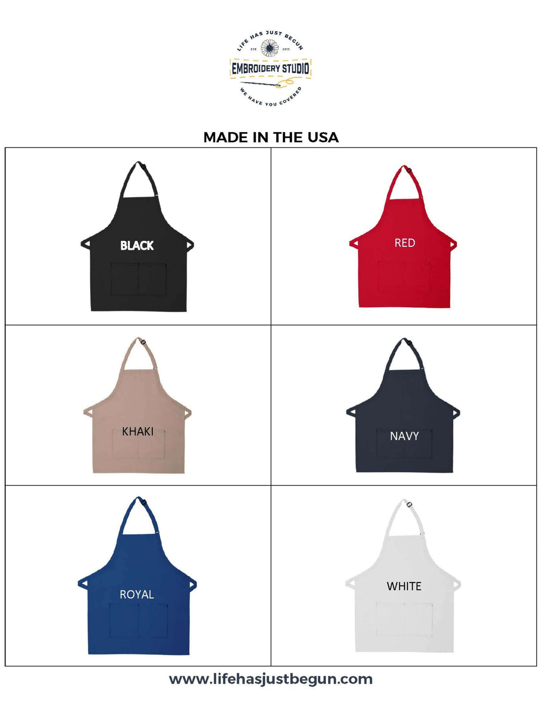 Apron Color Choices - Life Has Just Begun