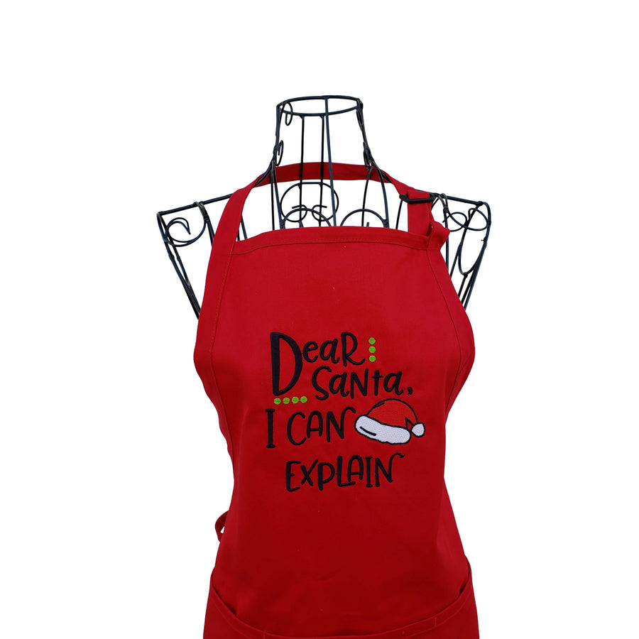 Funny Christmas Embroidered Red Full Length Bib Apron. - Life Has Just Begun