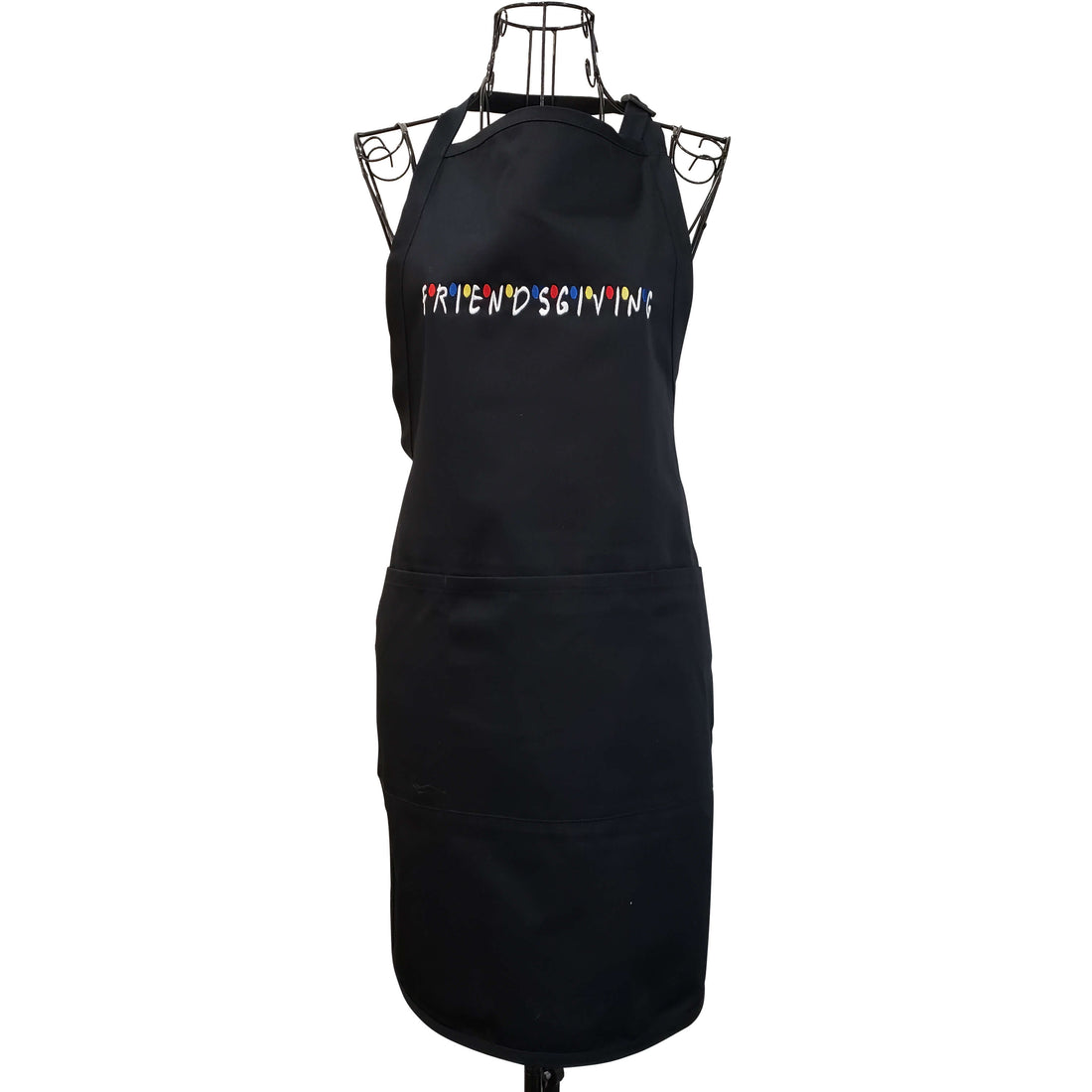 Black full length Friendsgiving embroidered apron for women - Life Has Just Begun