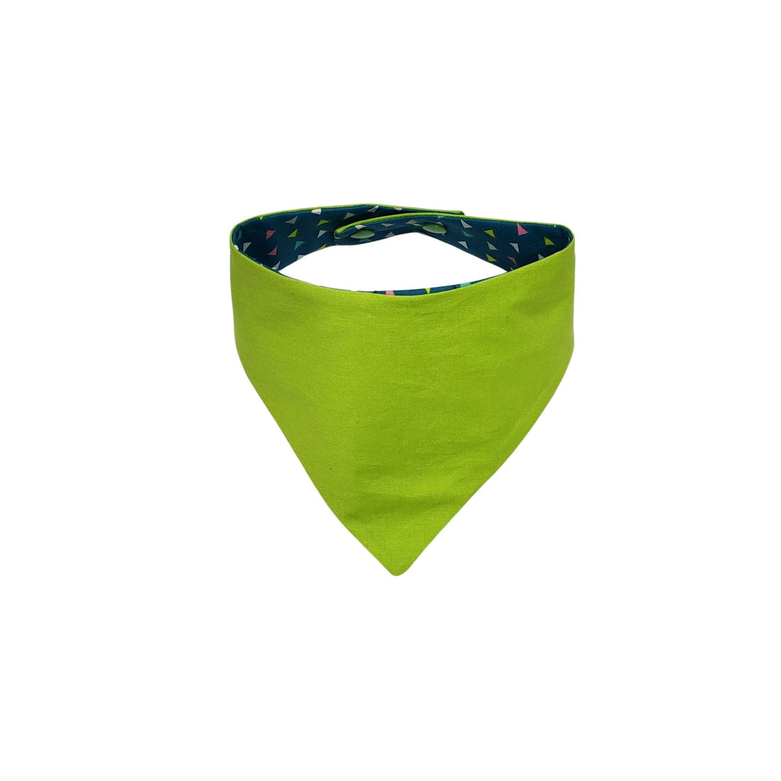 Lime green reverse side of the multicolor triangle embroidered dog bandana. - Life Has Just Begun