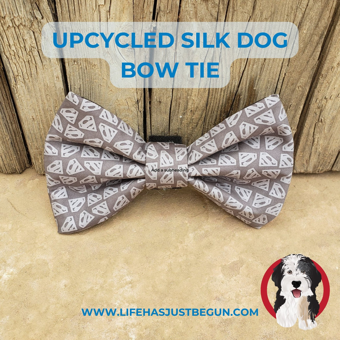Upcycled Gray Superhero Silk Dog Bow Tie