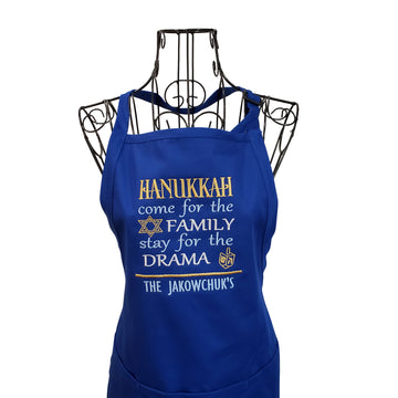 Funny Royal Blue Hanukkah embroidered family apron. - Life Has Just Begun