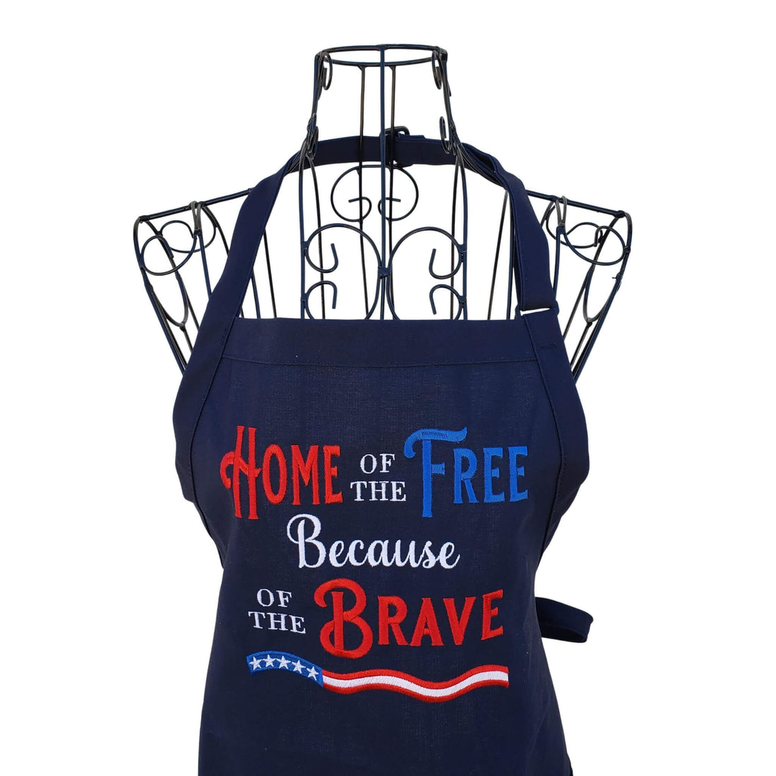 Home of the Free Because of the Brave Patriotic embroidered adjustable bib apron with pockets. - Life Has Just Begun