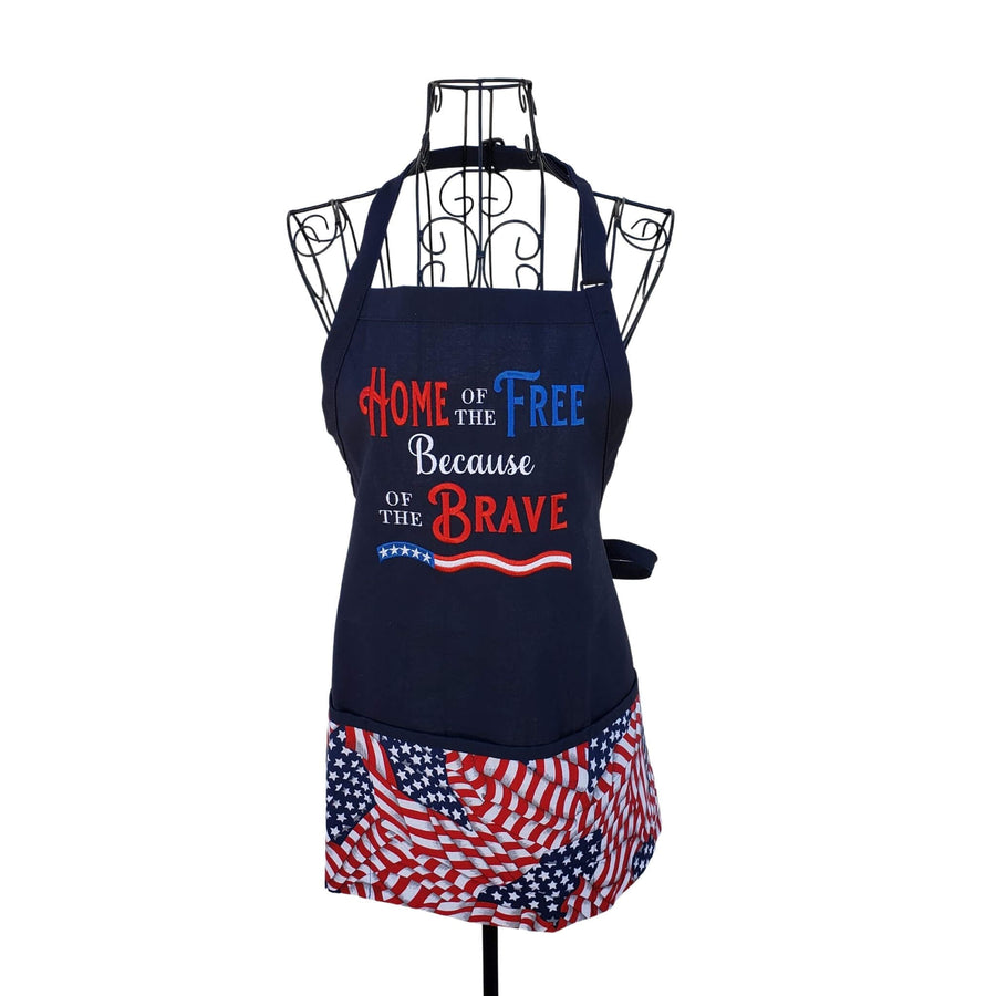 Full Length American Flag embroidered apron with pockets. - Life Has Just Begun