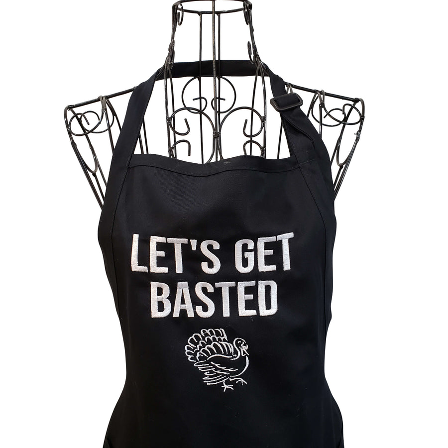 Funny Let's Get Basted embroidered Thanksgiving apron for women. - Life Has Just Begun