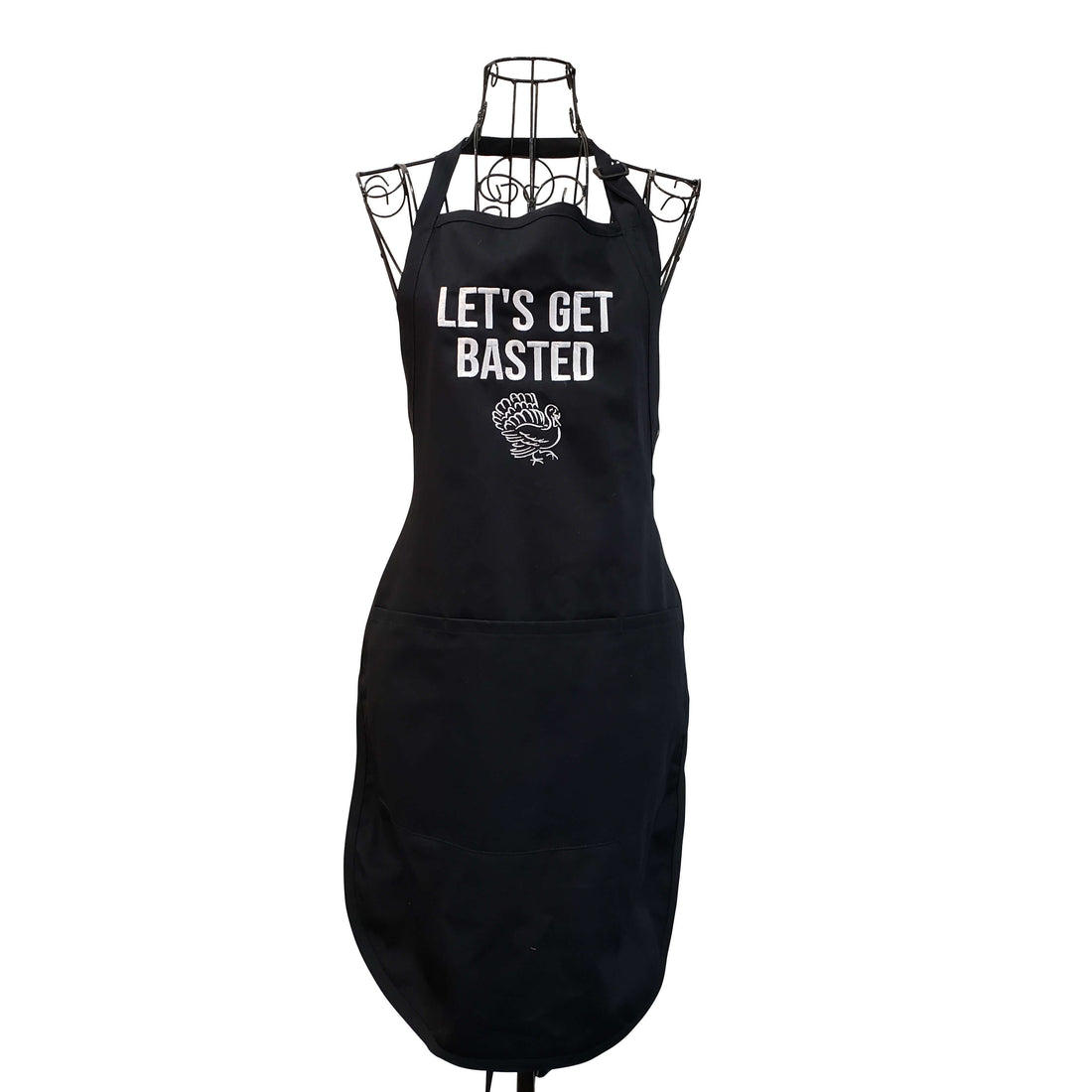 Black Let's Get Basted full length funny Thanksgiving apron. - Life Has Just Begun