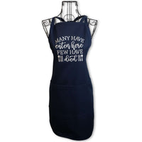 Funny full length navy embroidered apron for women. - Life Has Just Begun