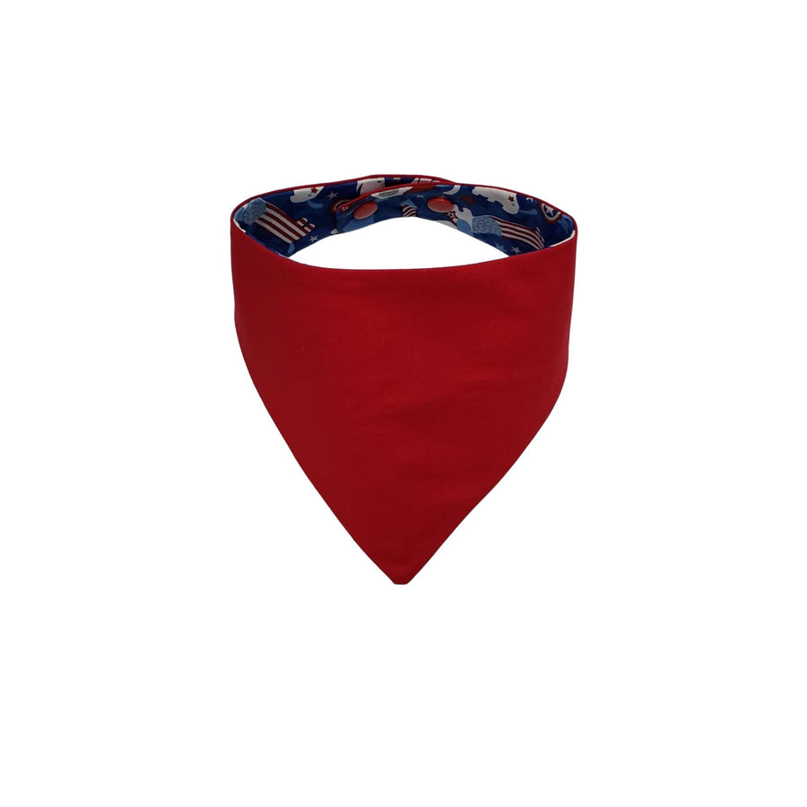 Red reverse side of Patriotic puppies snap on dog bandana - Life Has Just Begun