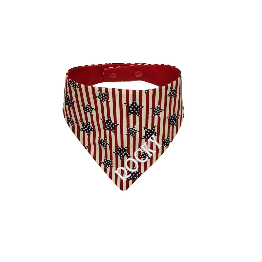 Personalized fourth of July stars and stripes reversible snap on bandana - Life Has Just Begun