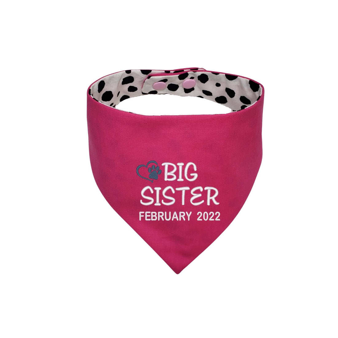 Personalized pink Big Sister announcement reversible dog bandana  - Life Has Just Begun