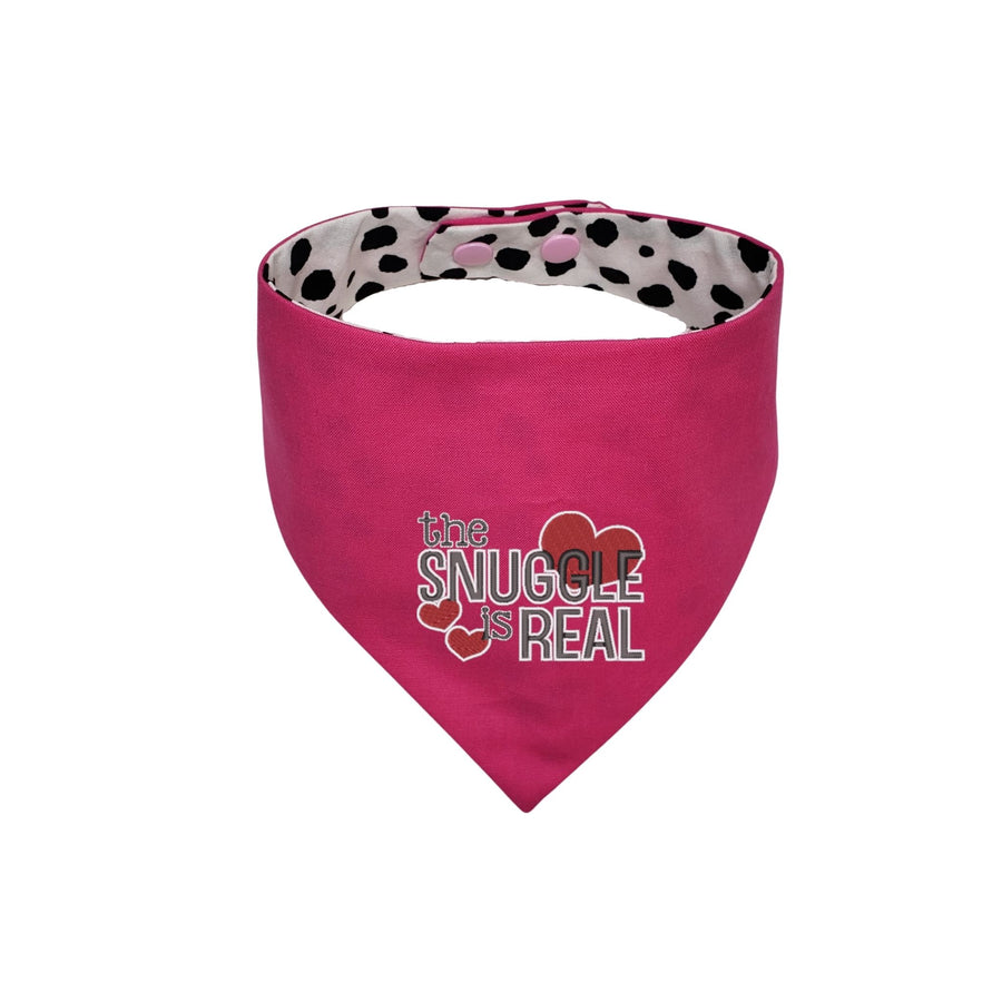 Pink Snuggle is real embroidered reversible dog bandana - Life Has Just Begun