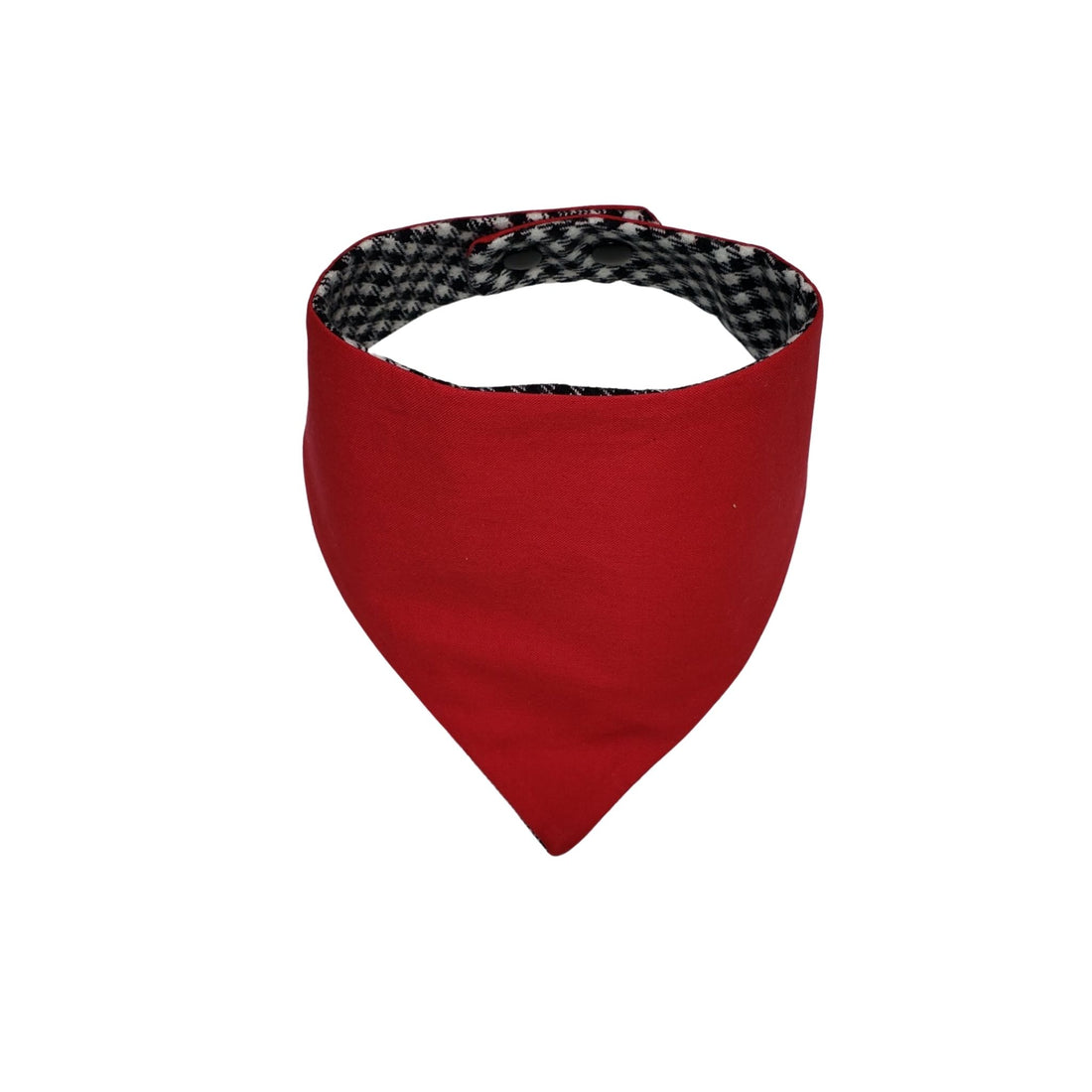 Red reversible black and white small check  dog bandana with snaps - Life Has Just Begun