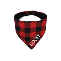 Personalize Red and Black buffalo plaid dog bandana with snaps - Life Has Just Begun 