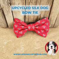 Mens silk neck tie repurposed into dog silk bow tie. - Life Has Just Begun