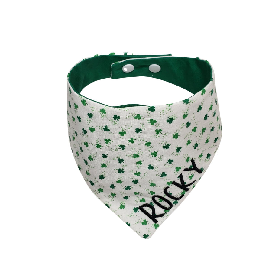 Personalized St Patrick's day reversible shamrock dog bandana - Life Has Just Begun