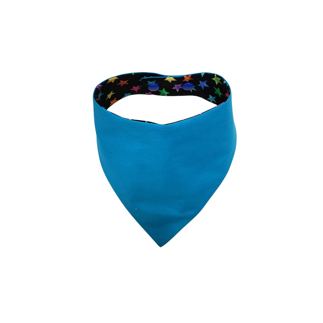 Aqua blue reverse side of our bright stars on a black sky snap on dog bandana. - Life Has Just Begun  o