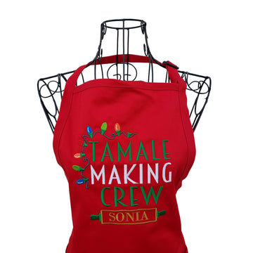Personalized Red Tamale Making Crew Embroidered Christmas Apron. - Life Has Just Begun