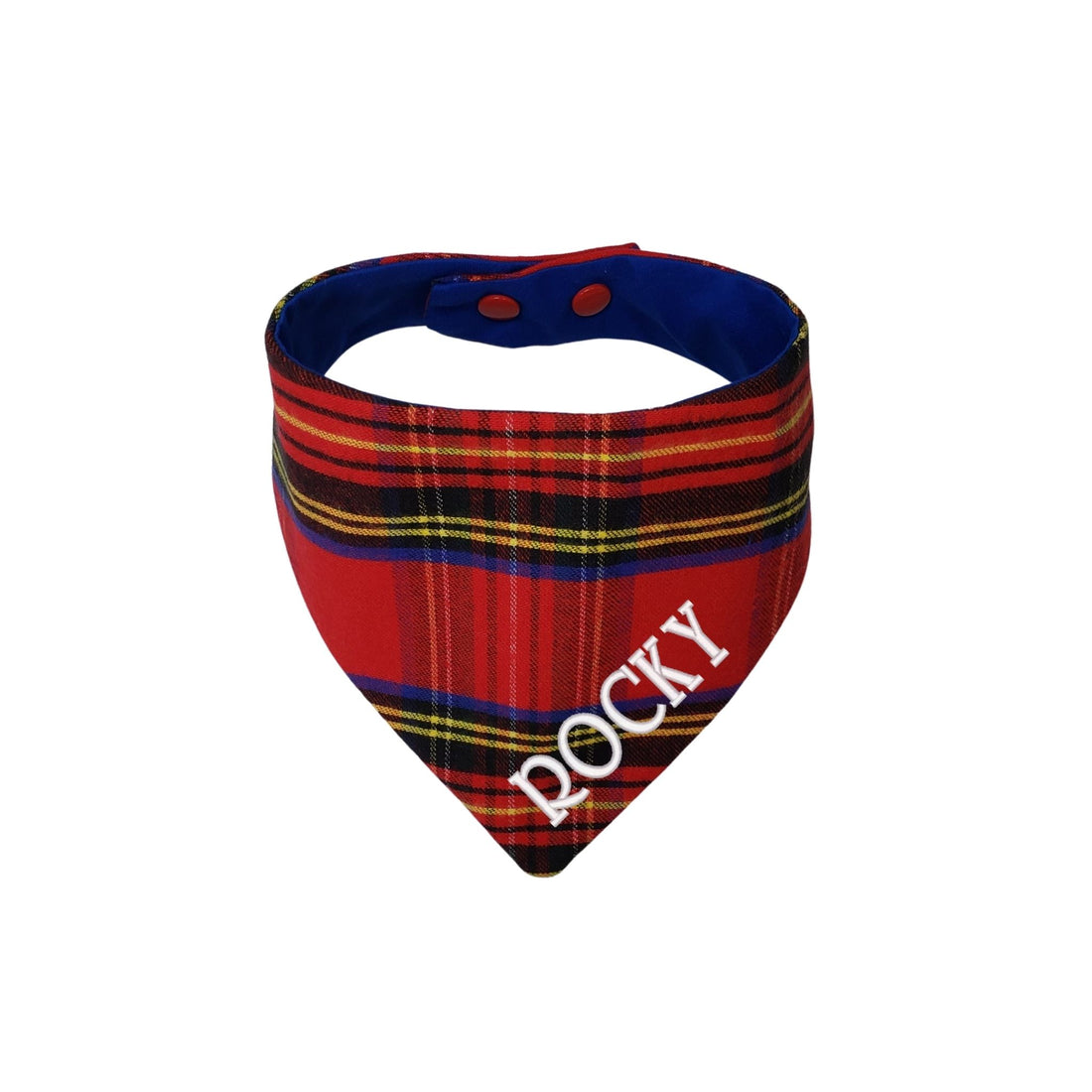 Personalized red tartan plaid reversible flannel dog bandana with snaps. - Life Has Just Begun