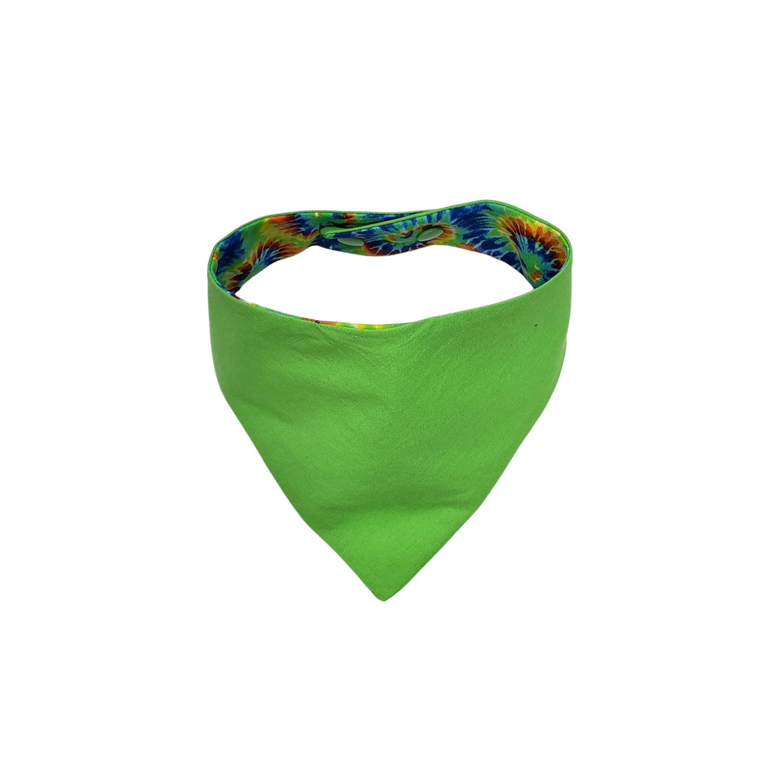 The lime green reverse side of the tie dye dog bandana with snaps. - Life Has Just Begun