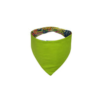 The reverse side of the tropical print summer dog bandana is a bright lime green. - Life Has Just Begun.