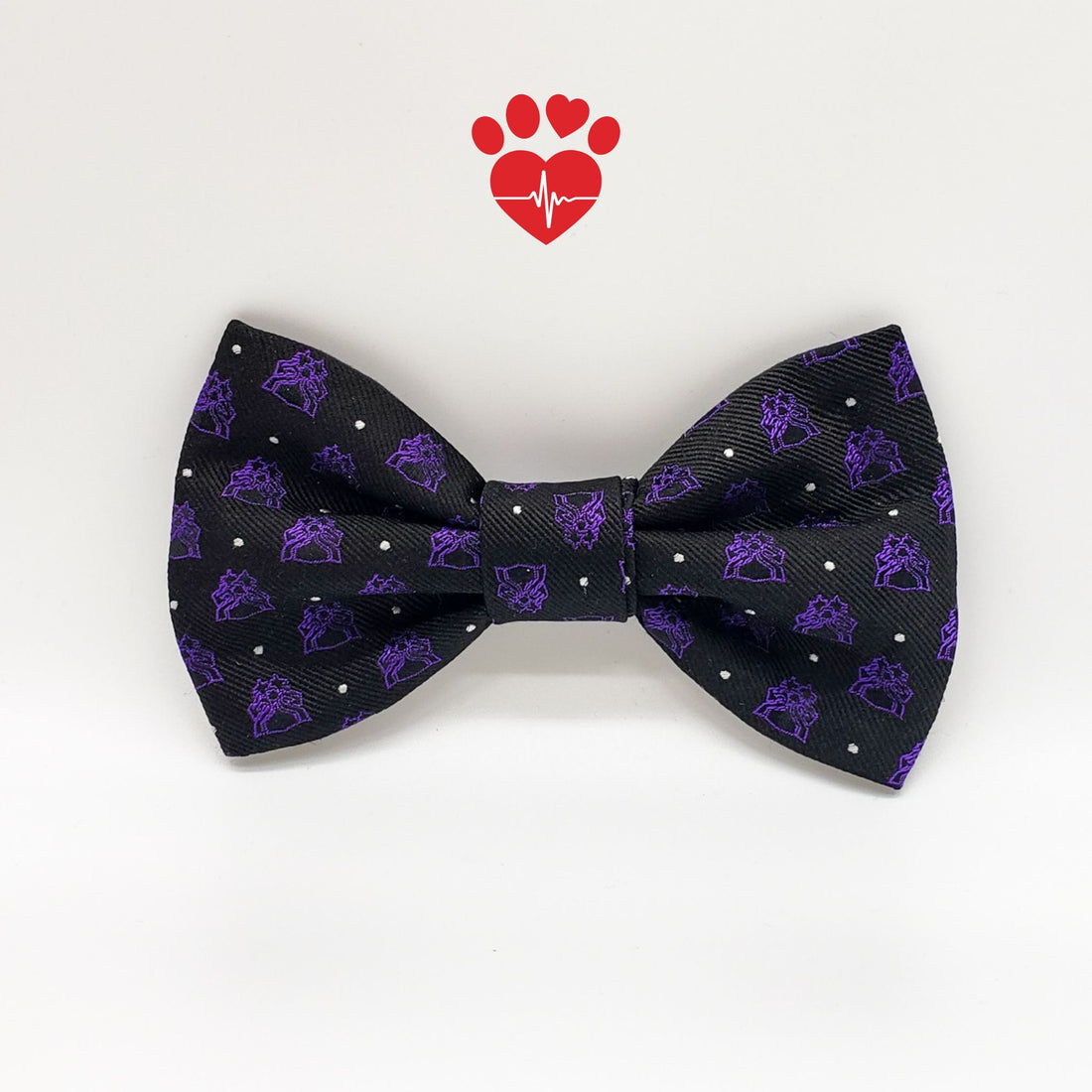 UPCYCLED Black and Purple Bots Silk Dog Bow Tie with velcro over the collar attachment.  Quantities are limited. - Life Has Just Begun