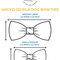 Size chart for upcycled silk dog bow ties.  Two sizes available. - Life Has Just Begun.