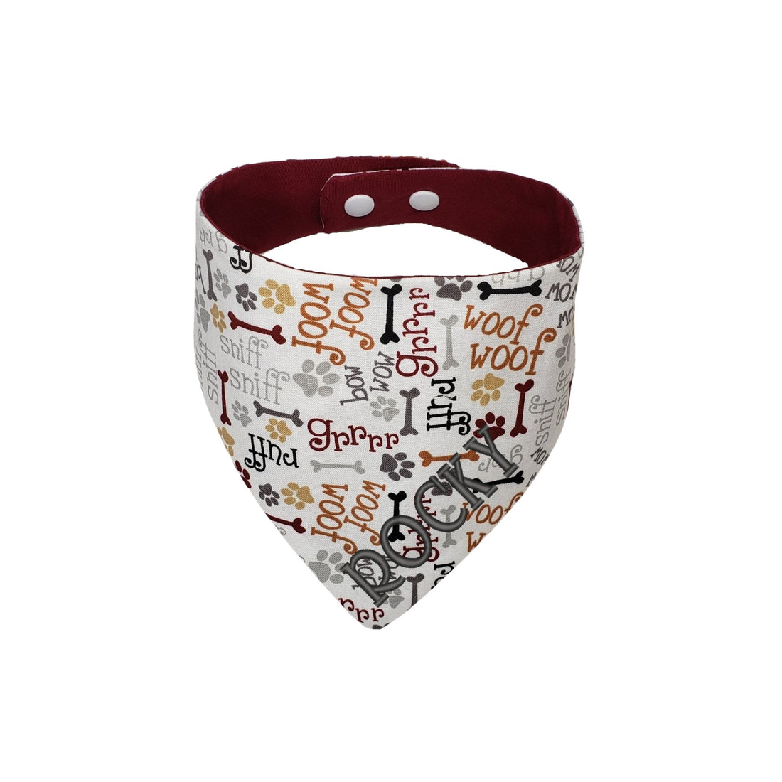 Personalized Woof Woof embroidered reversible dog bandana - Life Has Just Begun 