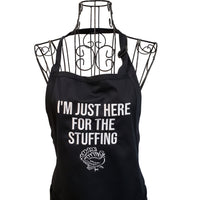 Funny Black Thanksgiving  Embroidered Apron, Here for the stuffing Full Length Apron