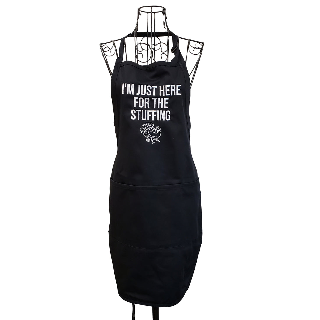 Funny Black Thanksgiving  Embroidered Apron, Here for the stuffing Full Length Apron